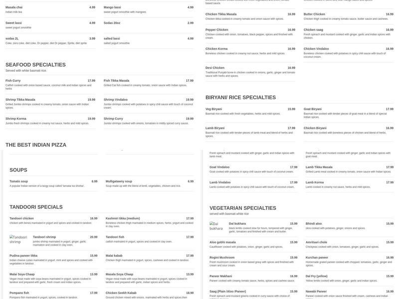 Golden pizza & Indian cuisine Menu