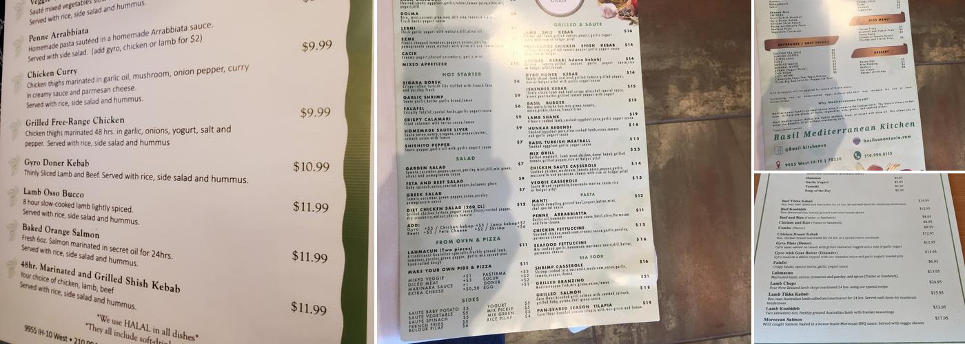 Basil Mediterranean Kitchen Menu