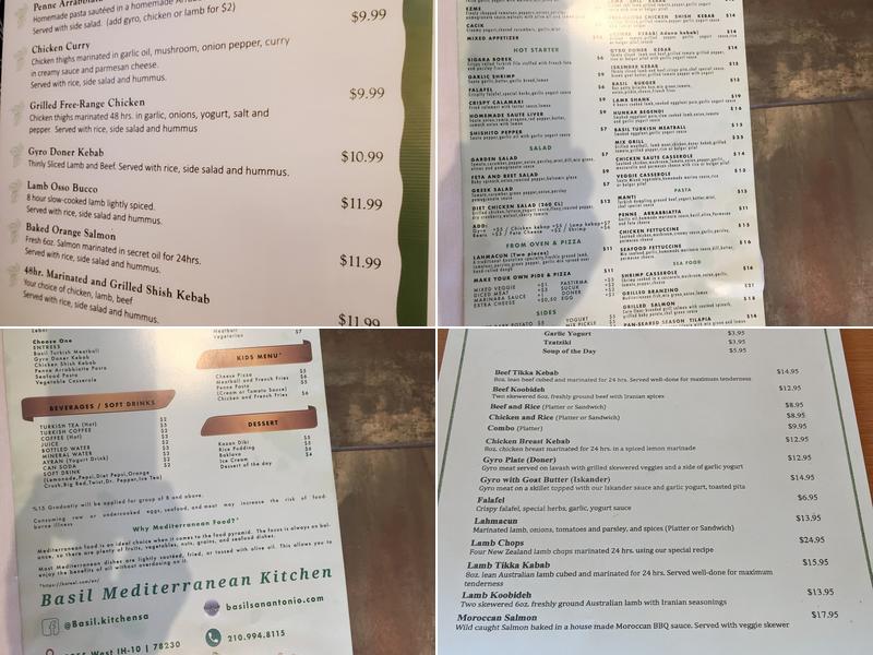 Basil Mediterranean Kitchen Menu