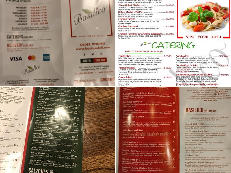 Basilico New York Deli Menu