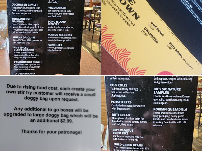 bd's Mongolian Grill Menu