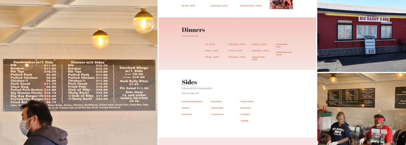 Big Daddy's BBQ and Soul Food Menu