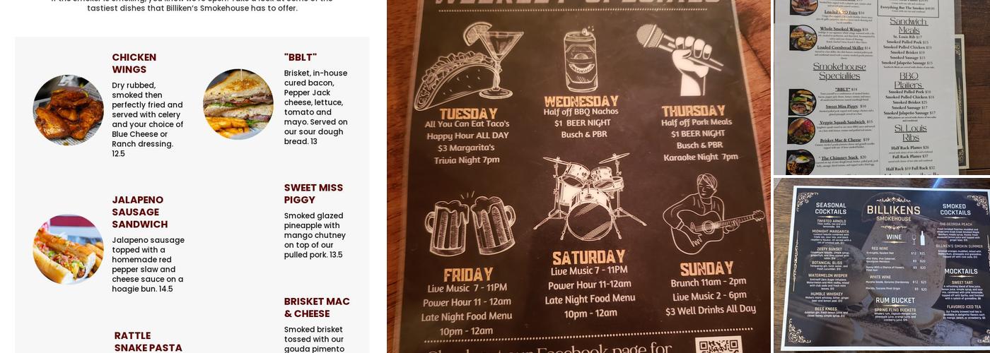 Billiken's Smokehouse Menu
