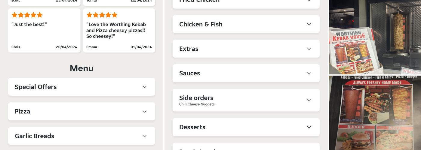 Worthing Kebab House & Pizza Menu