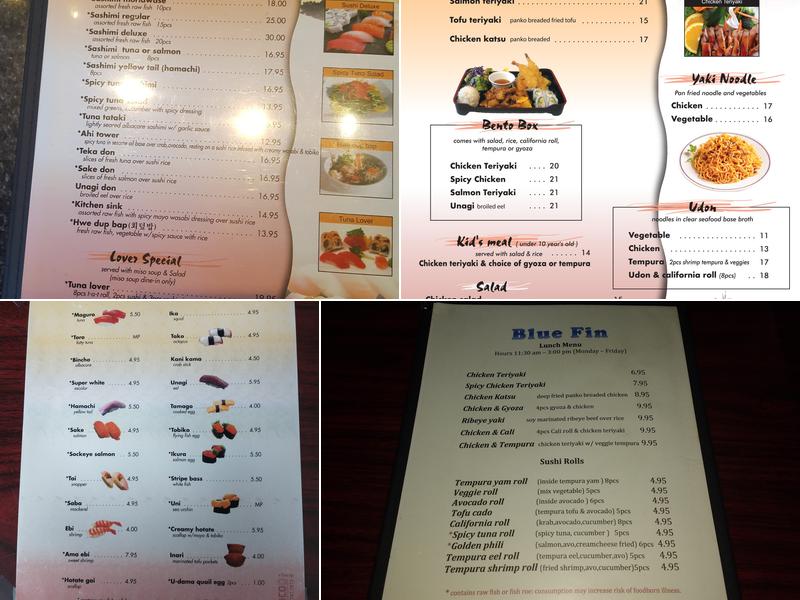 Blue Fin Sushi Menu