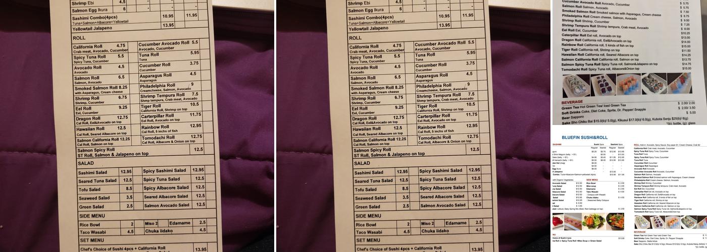 Bluefin Sushi and Roll Menu