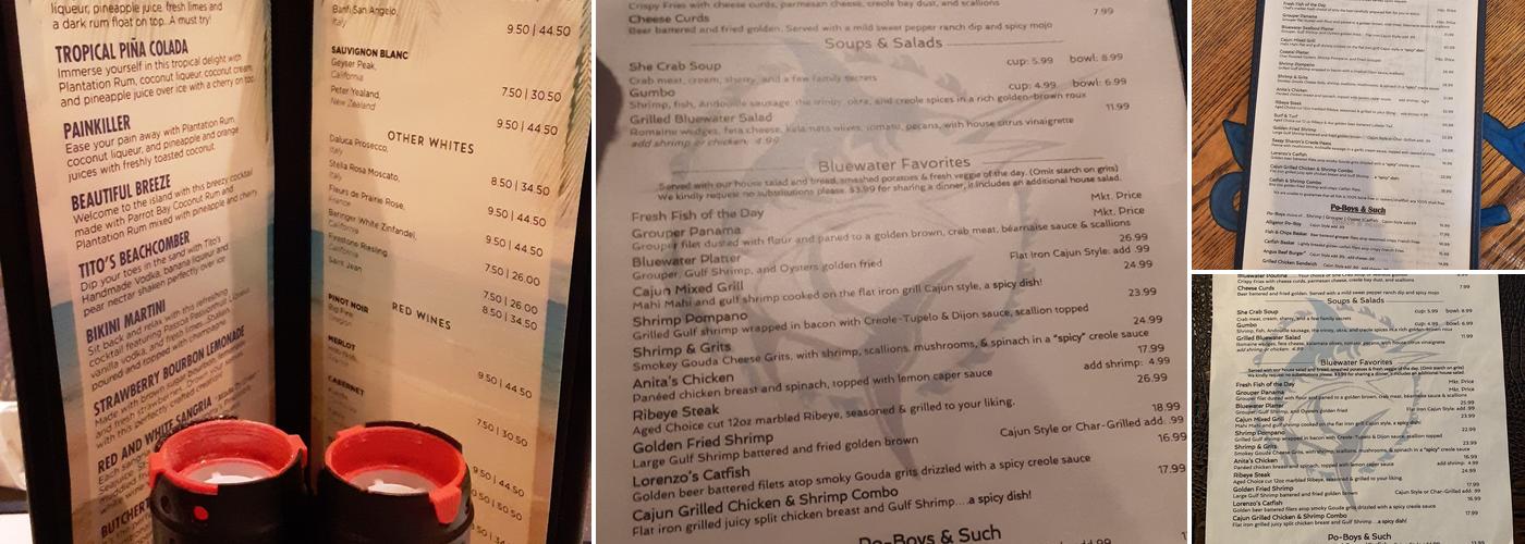 Bluewater Grill Menu