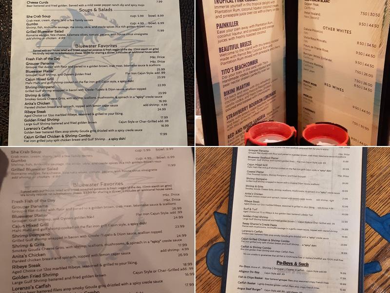 Bluewater Grill Menu