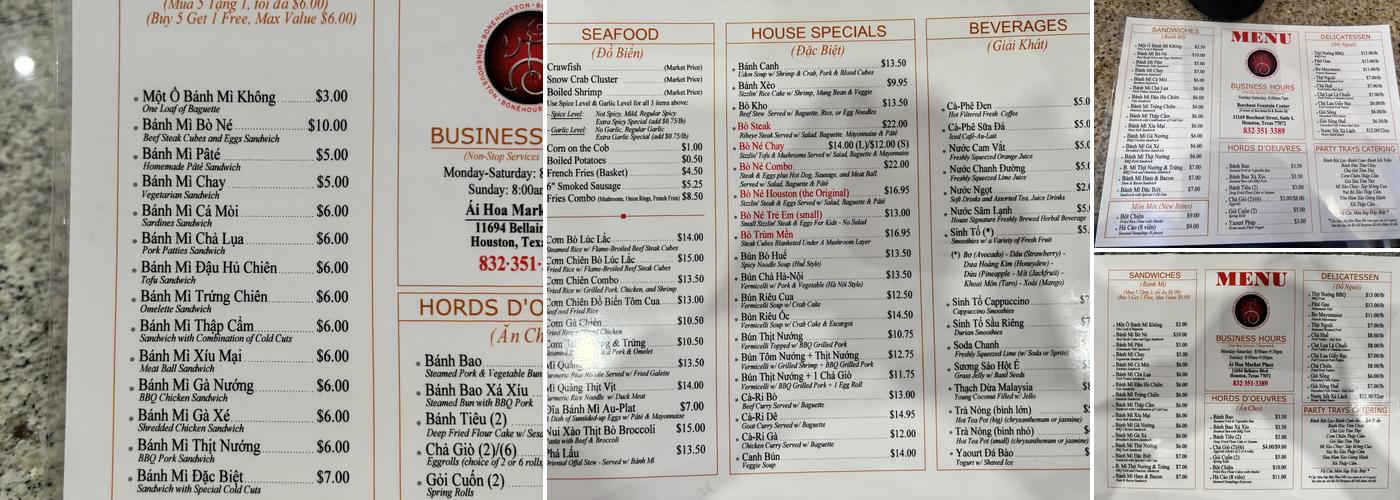 Bò Né Houston Menu