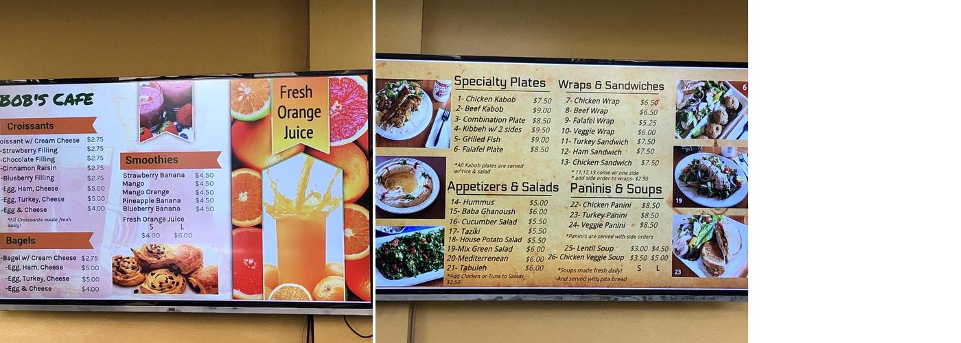 Bob's Cafe Menu