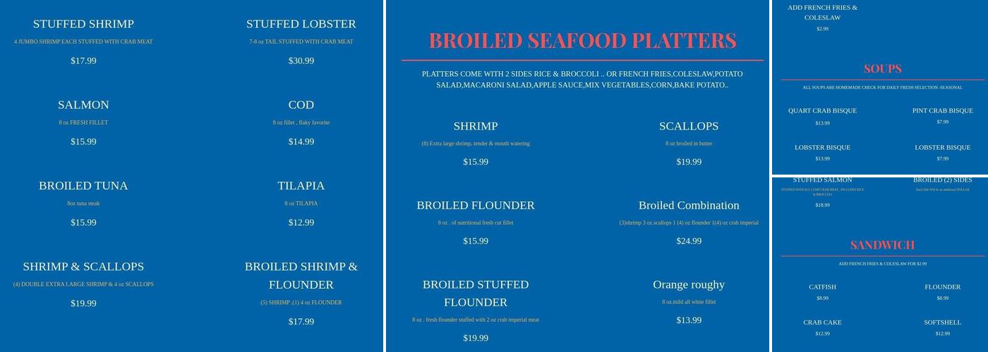 Bob's Seafood Menu