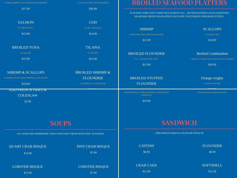 Bob's Seafood Menu