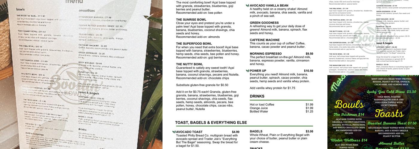 Boostin' Bowls Menu