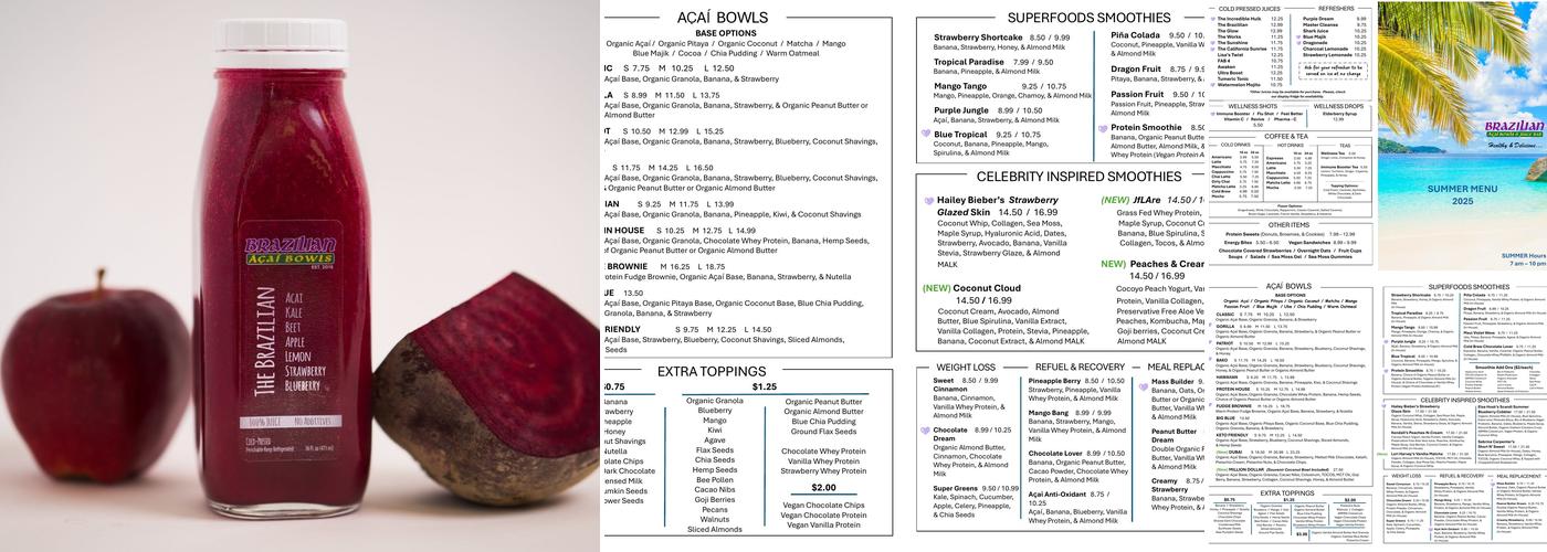 Brazilian Acai Bowls & Juice Bar Menu