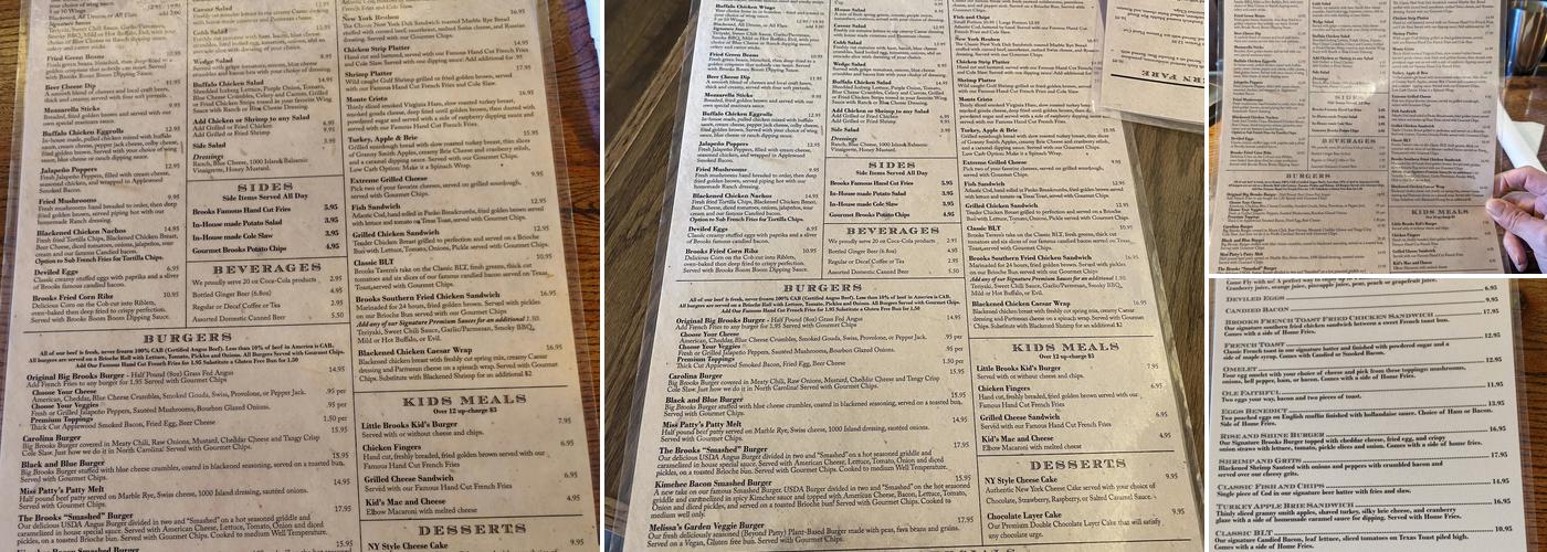 Brooks Tavern Menu