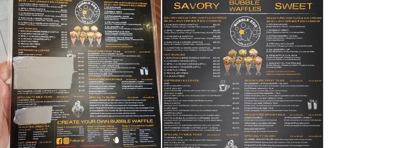 Bubble Egg Menu