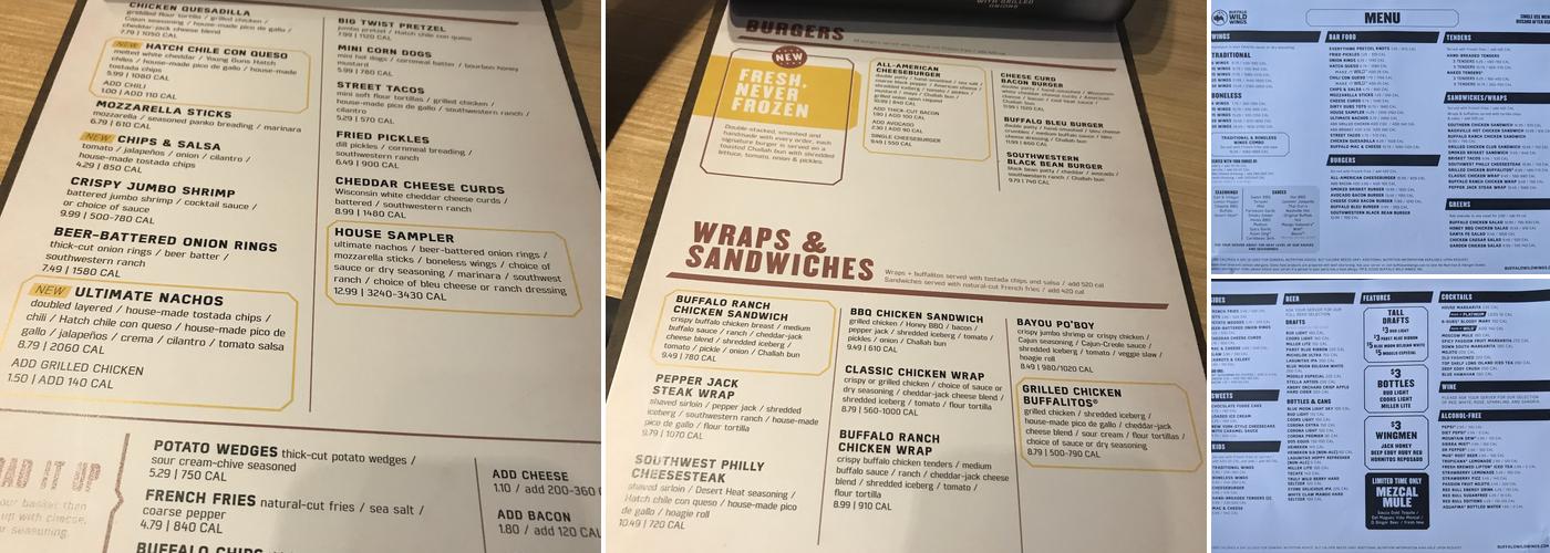 Buffalo Wild Wings Menu