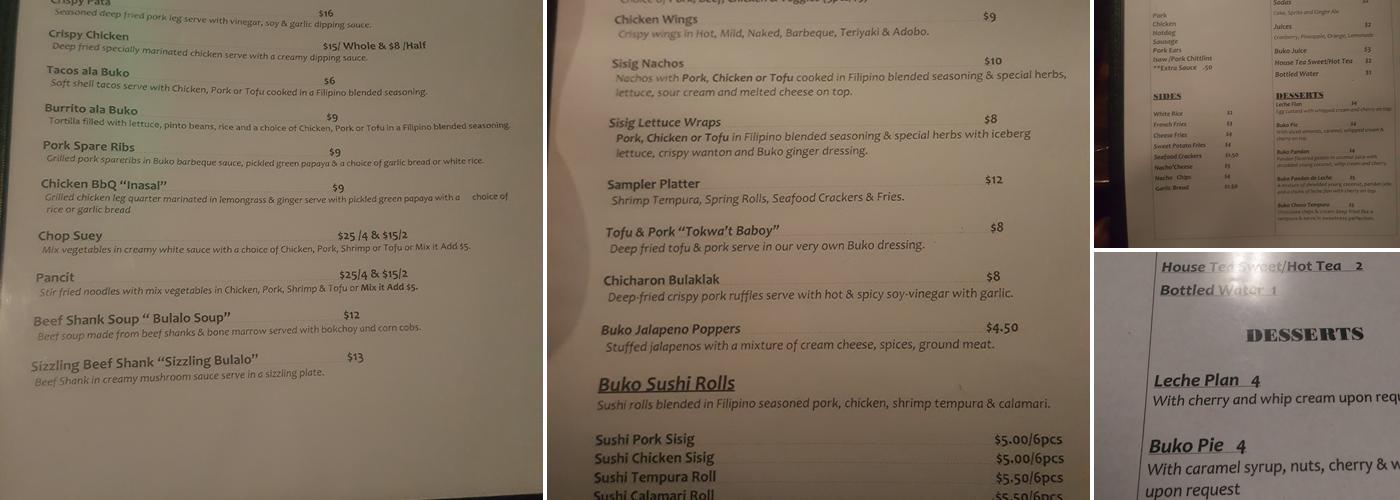 Buko Resto-Bar Menu