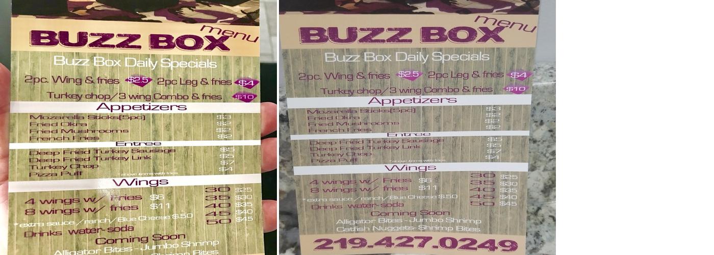 Buzz Box Wings Menu