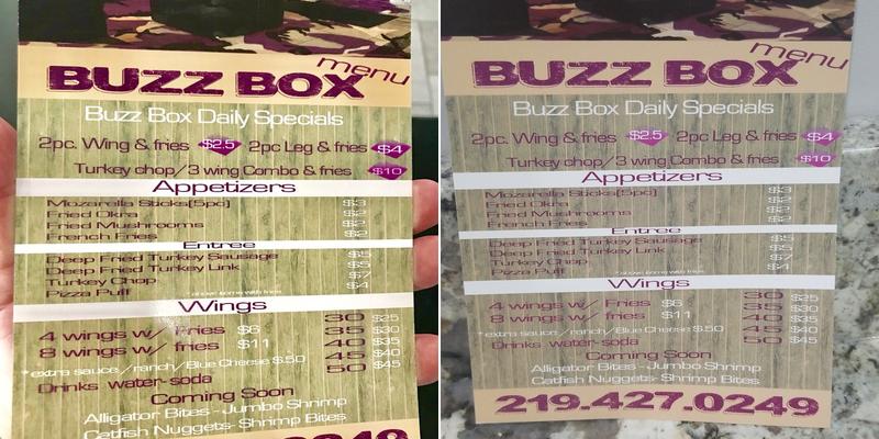 Buzz Box Wings Menu