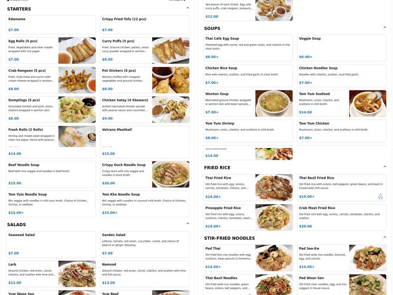 Thai Cafe Modern Menu