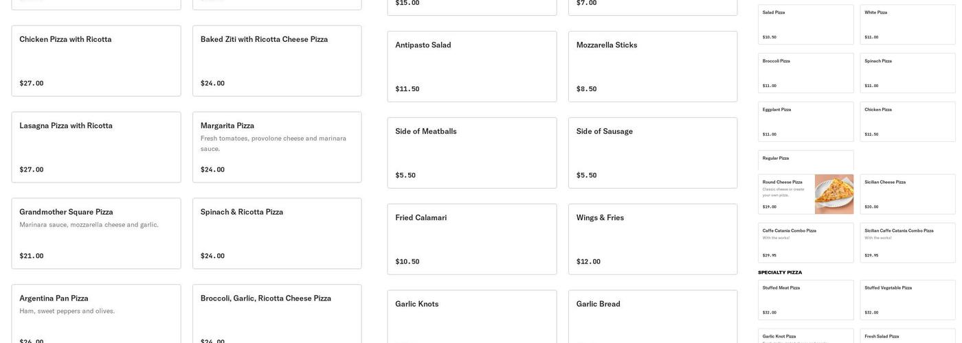 Caffe Catania Pizzeria & Pasta Menu