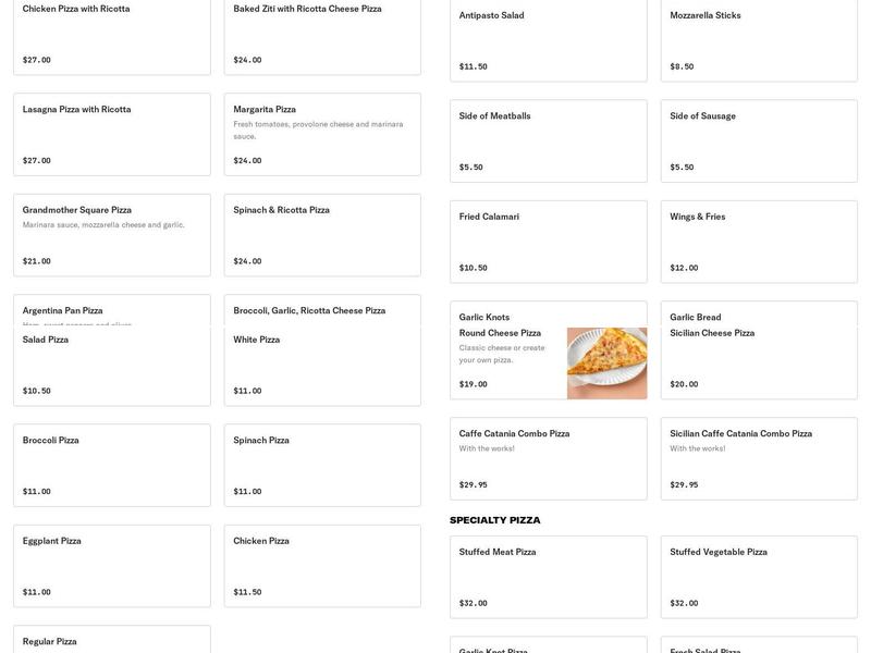 Caffe Catania Pizzeria & Pasta Menu