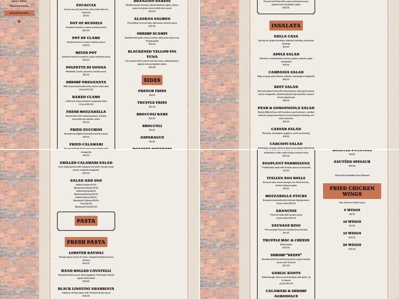 Campania Coal-Fired Pizza Menu