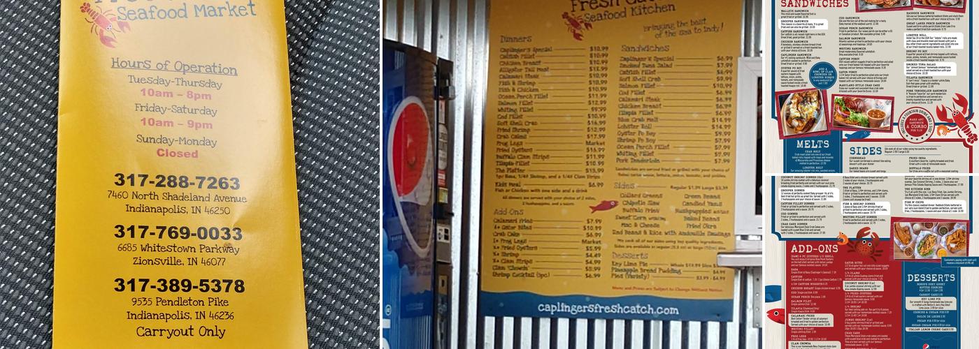 Caplingers Fresh Catch Seafood Kitchen Menu
