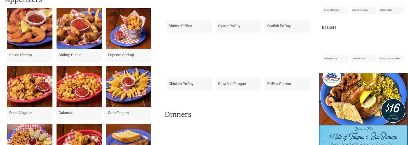 Capt. Benny's Menu
