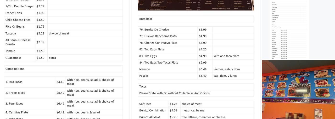 Carnitas michoacan Menu