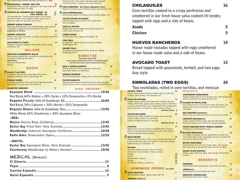 Casa Corazon Restaurant Menu