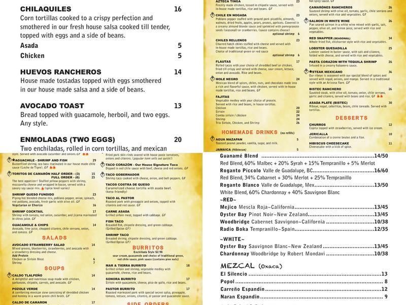 Casa Corazon Restaurant Menu