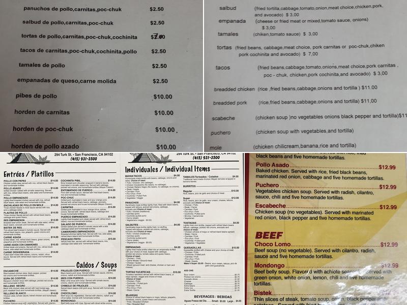 Casa Mayah Restaurant Menu