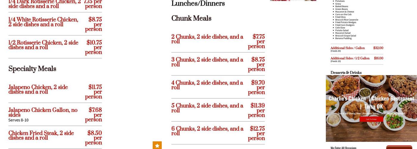 Charlie's Chicken West Tulsa Menu