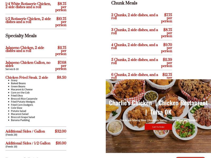 Charlie's Chicken West Tulsa Menu