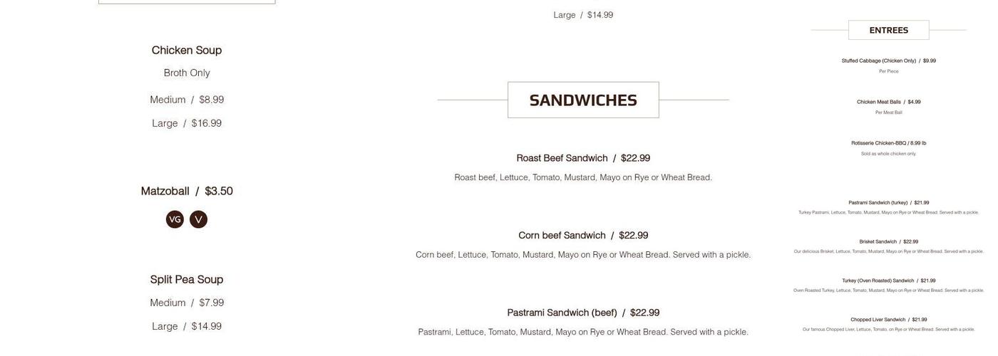 Charlie's Kosher Delicatessen Menu