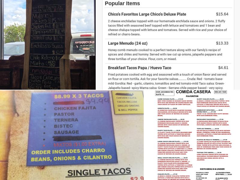 Chico's Comida Casera Menu