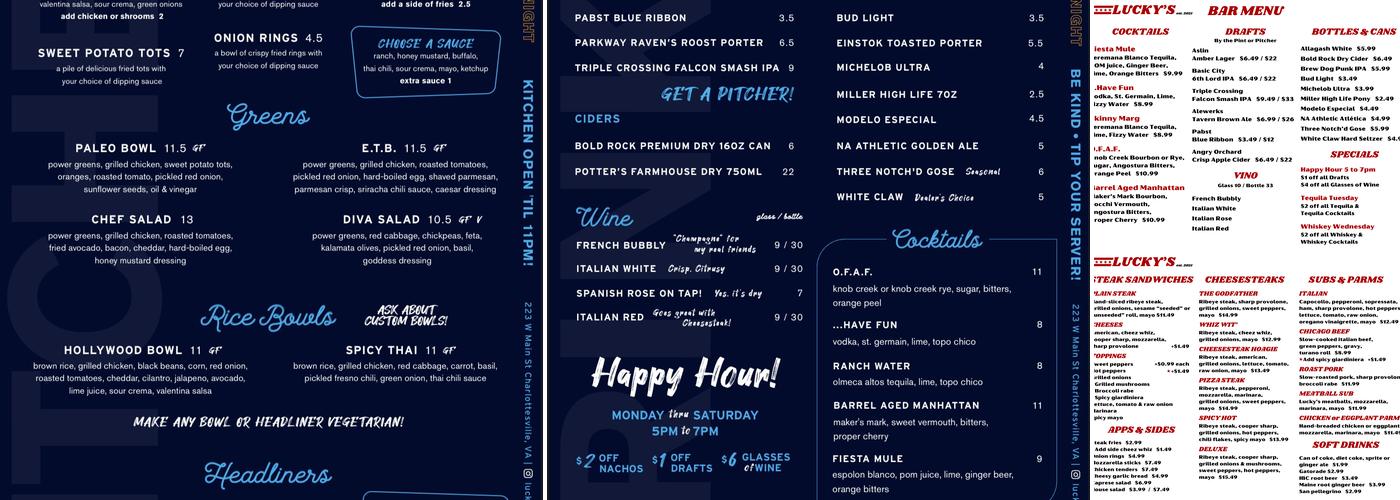 Lucky Blue's Menu