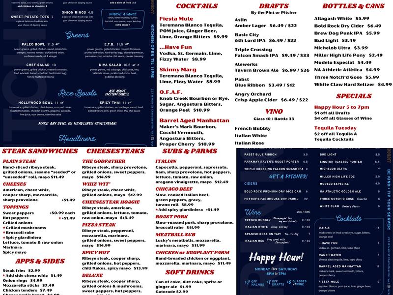 Lucky Blue's Menu
