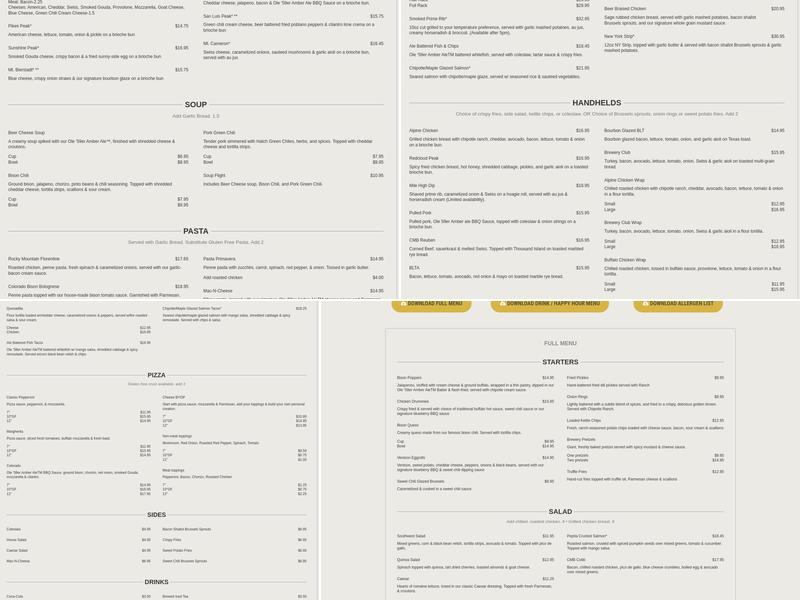 Colorado Mountain Brewery Menu