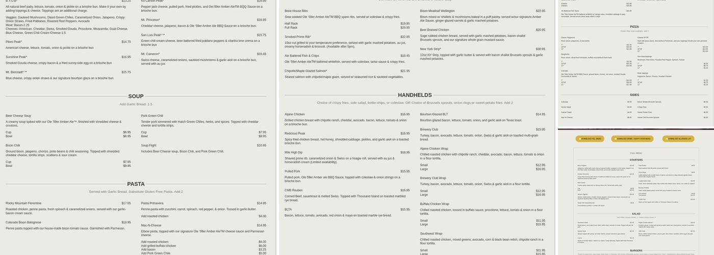 Colorado Mountain Brewery Menu