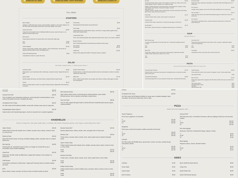 Colorado Mountain Brewery Menu