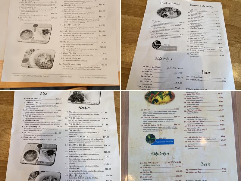 Nam An Chicken rice Menu