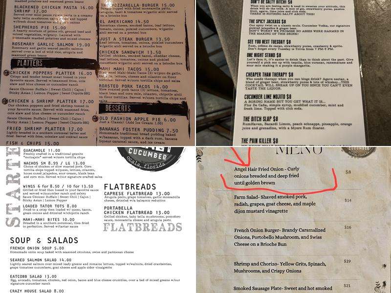 The Crazy Cucumber 352 Eatery and Bar Menu