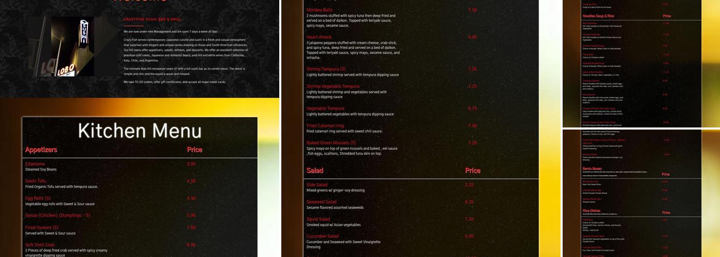 Crazy Fish Menu