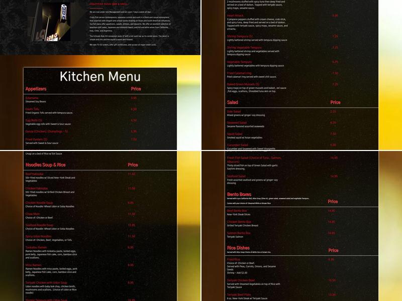 Crazy Fish Menu