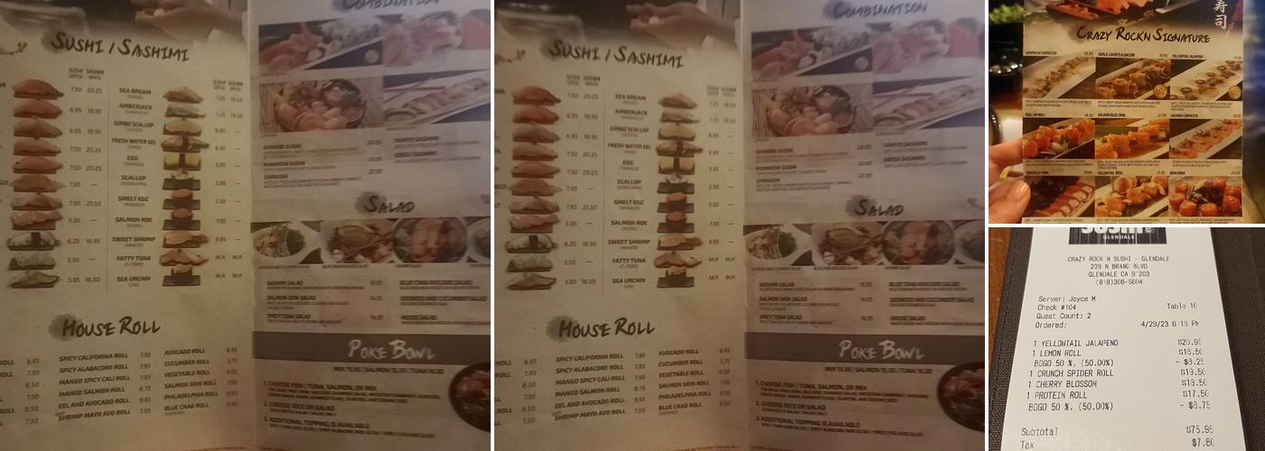 Crazy Rock'n Sushi - Glendale Menu