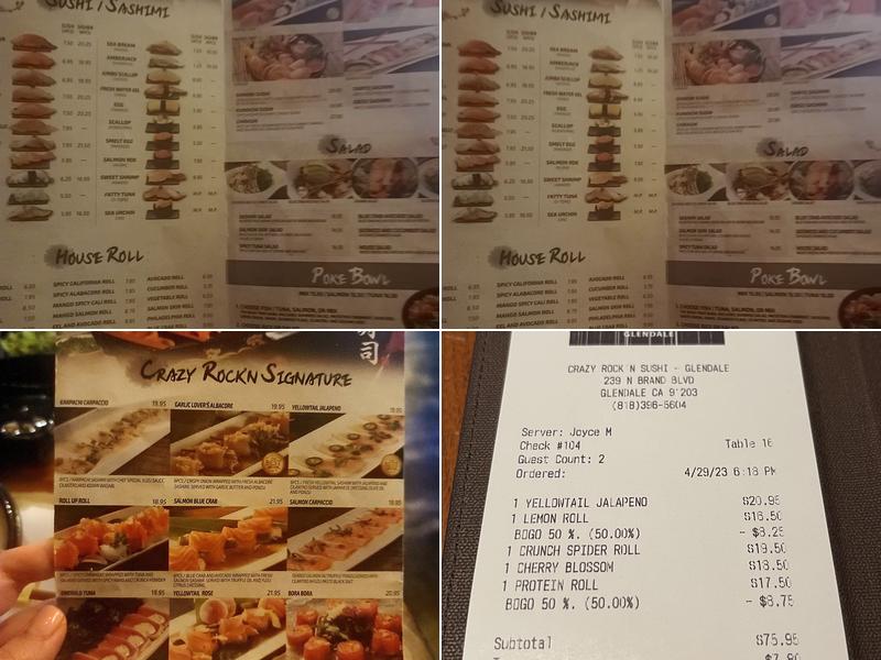 Crazy Rock'n Sushi - Glendale Menu