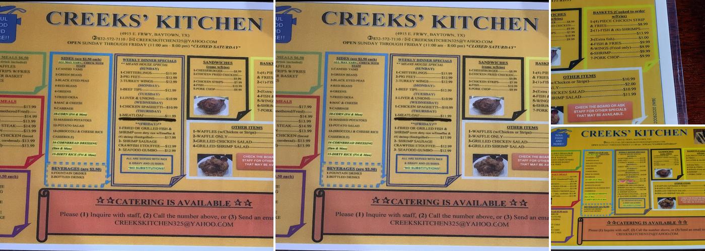Creeks Kitchen Menu